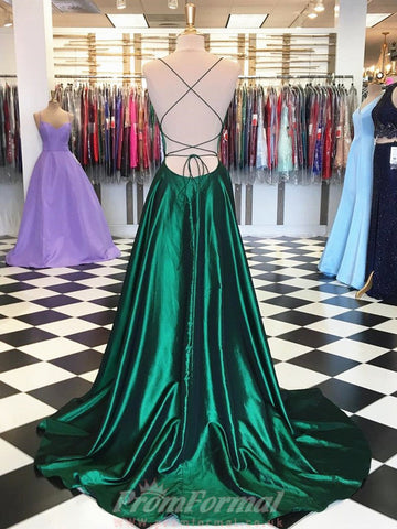 A Line Dark Green Satin Prom Dress REALS127