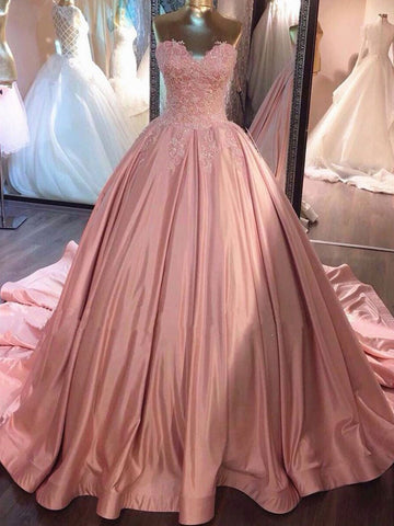 Sweetheart Pink Lace Ball Gown Prom Dress REALS131