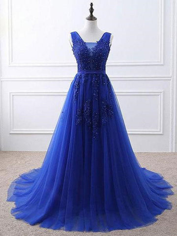 Royal Blue Lace Beading Formal Dress REALS134