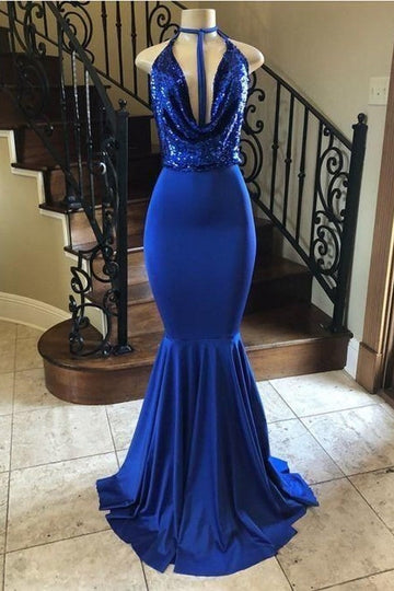 Halter Royal Blue Mermaid Evening Dress REALS136