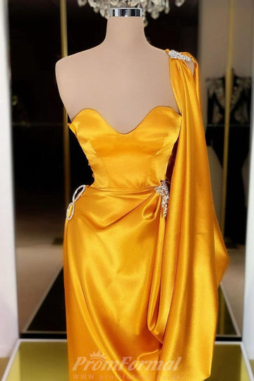 Yellow Gold One Shoulder Long Evening Dress REALS153