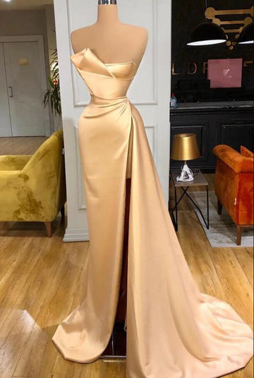 Sexy Champagne Evening Dress With Split REALS157