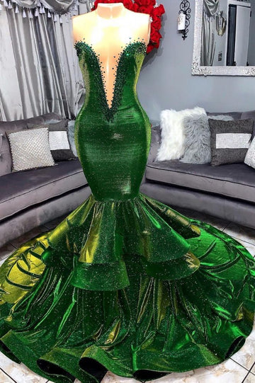 Green Sweetheart Gorgeous Ruffles Mermaid Evening Dress REALS170