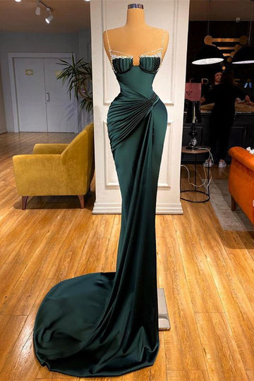 Dark Green Spaghetti-straps Sexy Mermaid Evening Dress REALS180