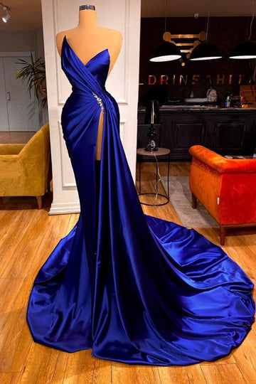 Royal Blue Sexy Mermaid High Split Sweetheart Evening Dress REALS182