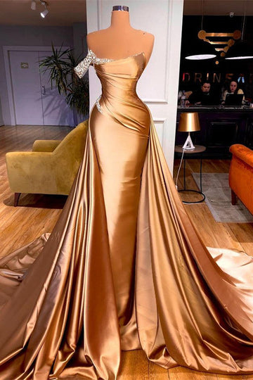 Gold One Shoulder Mermaid Evening Dress REALS184