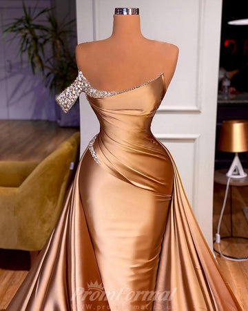 Gold One Shoulder Mermaid Evening Dress REALS184