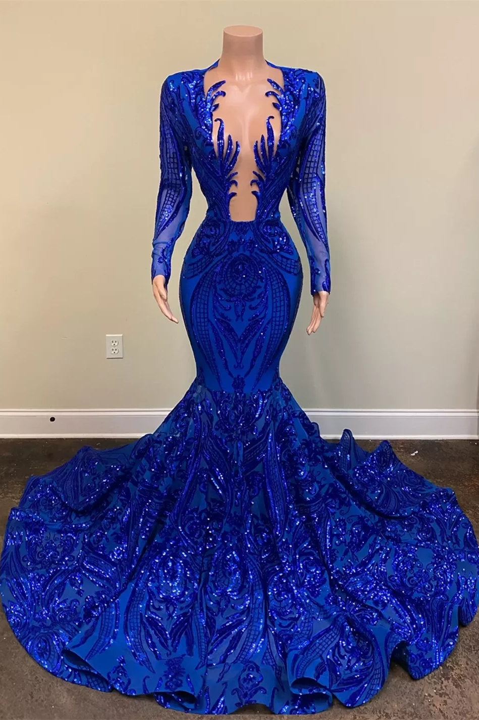 Sparkle Royal Blue Sequin Long Sleeves Mermaid Evening Dress REALS188 Sparkle Royal Blue Sequin Long Sleeves Mermaid Evening Dress REALS188