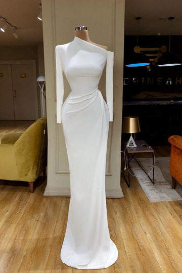 White Long Sleeve Mermaid Evening Dress REALS194