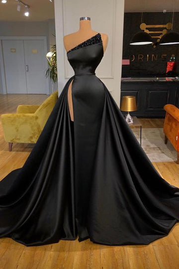Sexy High Split Black Beadings Evening Dress REALS195