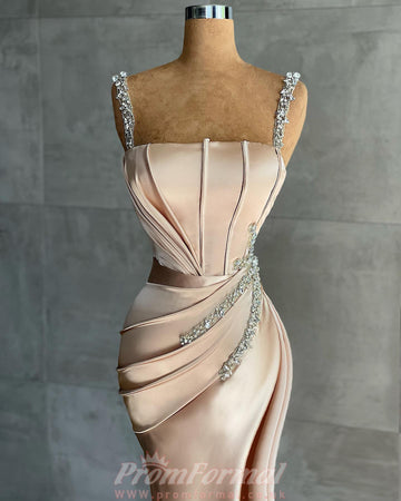 Sexy Rose Gold Beadings Long Mermaid Evening Dress REALS206