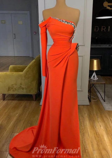 Long Sleeve Orange Red Sexy Evening Dress REALS207