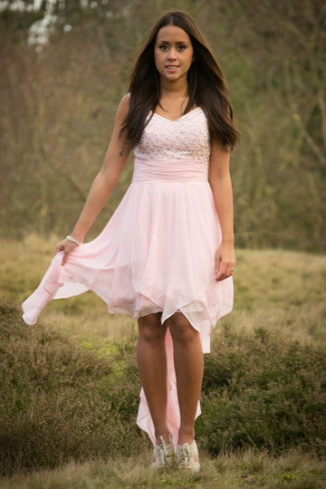 Juniors Pink High Low Short Prom Dress SHORT006