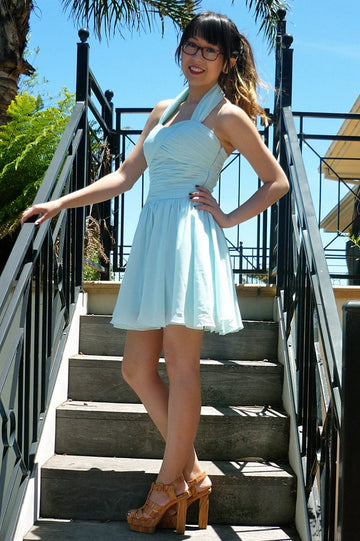 Light Blue Halter Juniors Short Prom Dress SHORT017