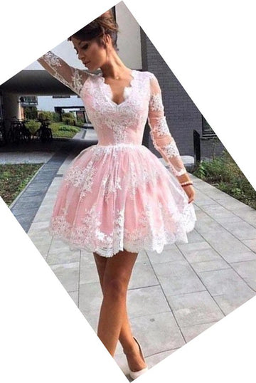 Pink Long Sleeve Junior Short Prom Dress SHORT023