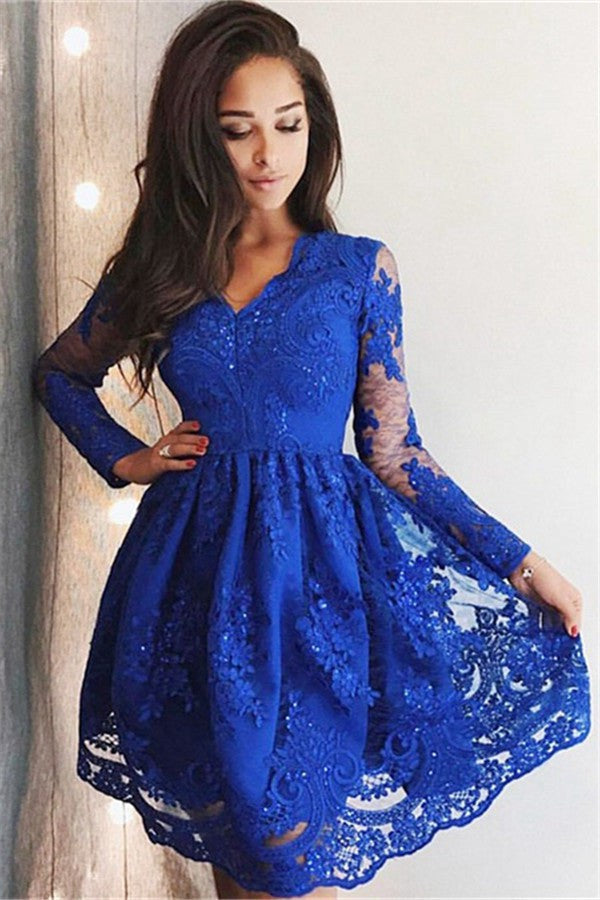 Blue Long Sleeve Teen Short Prom Dress SHORT036 Blue Long Sleeve Teen Short Prom Dress SHORT036