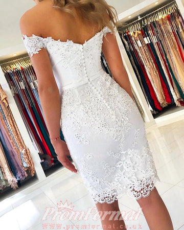 White Lace Off Shoulder Short Prom Dress SHORT047