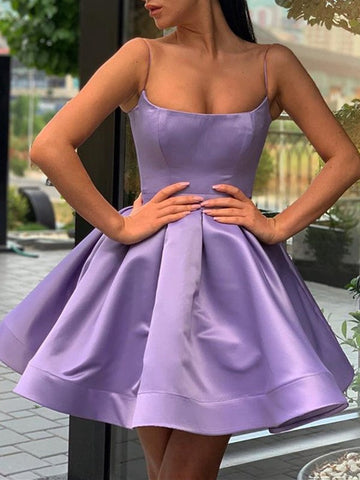 Satin Straps Short Purple Junior Prom Dress SHORT048