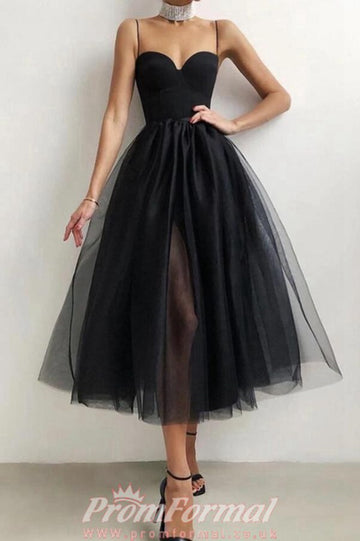 Classic Tea Length Black Tulle Prom Dress SHORT059