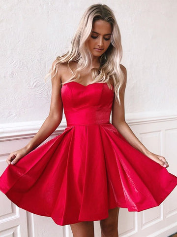 Junior Simple Sweetheart Short Red Prom Dress SHORT081