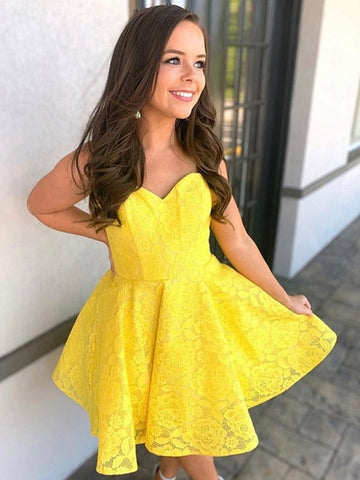 Sweetheart Lace Junior Short Yellow Prom Dress SHORT099