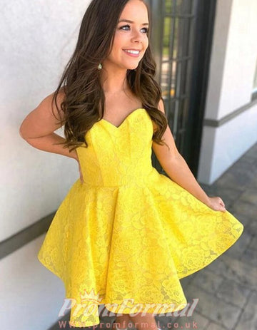 Sweetheart Lace Junior Short Yellow Prom Dress SHORT099