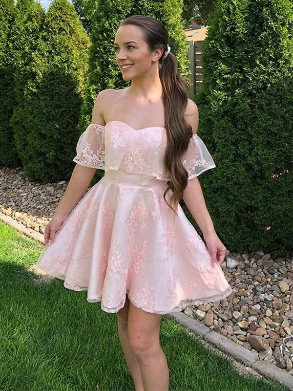 short pink prom dresses under 100 Cute Pearl Pink Floral Homecoming Dresses Short Prom Dress SD1248 Viniodress