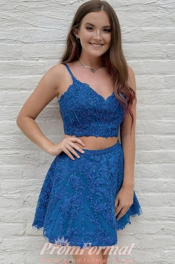 Two Piece Short Royal Blue Teen Prom Dress SHORT103