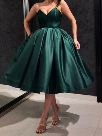 Sweetheart Tea Length Short Dark Green Prom Dress SHORT108