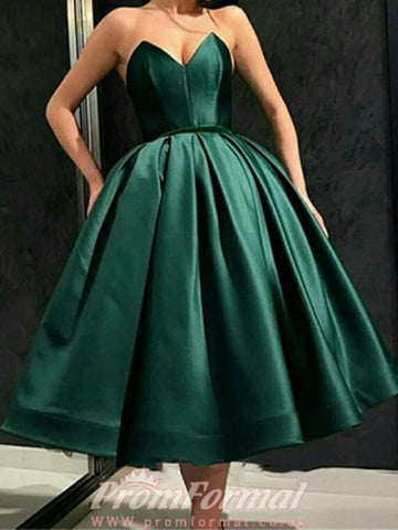 Sweetheart Tea Length Short Dark Green Prom Dress SHORT108