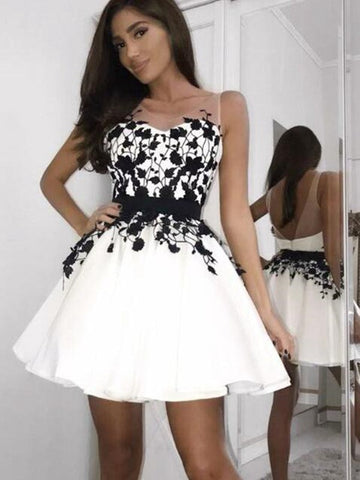 Black and White Short Lace Junior Homecoming Dress SHORT110