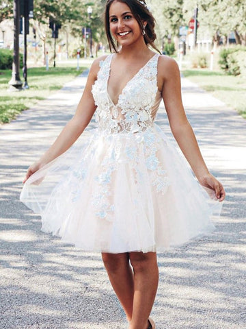 Light Pink Plus Size Lace Junior Short Prom Dress SHORT125
