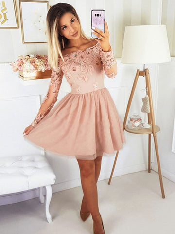 Long Sleeves Short Pink Junior Prom Dress SHORT139