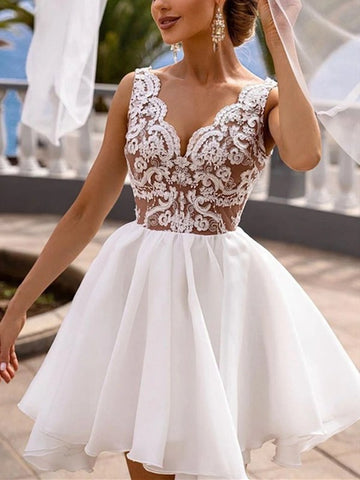 Short V Neck Lace Junior Homecoming Dress SHORT142