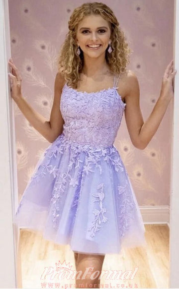 Short Straps Purple Junior Lace Prom Dress SHORT149