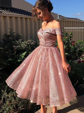Off Shoulder Short Pink Junior Prom Dress SHORT152