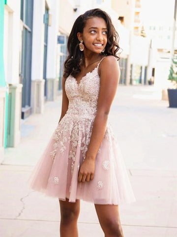 Black Girls V Neck Short Pink Junior Prom Dress SHORT178