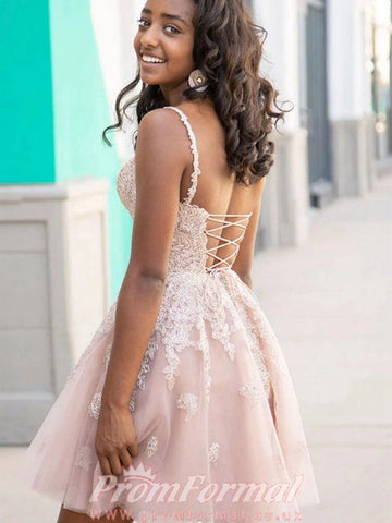 Black Girls V Neck Short Pink Junior Prom Dress SHORT178