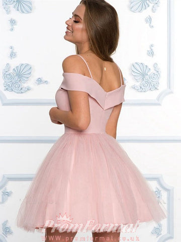 Off the Shoulder Short Pink/Navy Blue Prom Dress SHORT192