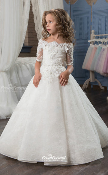 Satin Lace Princess off the Shoulder Half Sleeve Dress for 6-10 years olds CHK155