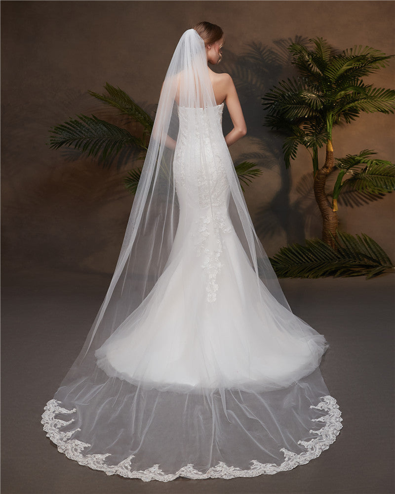 Bridals Long Lace Shapes Wedding Veils VE009