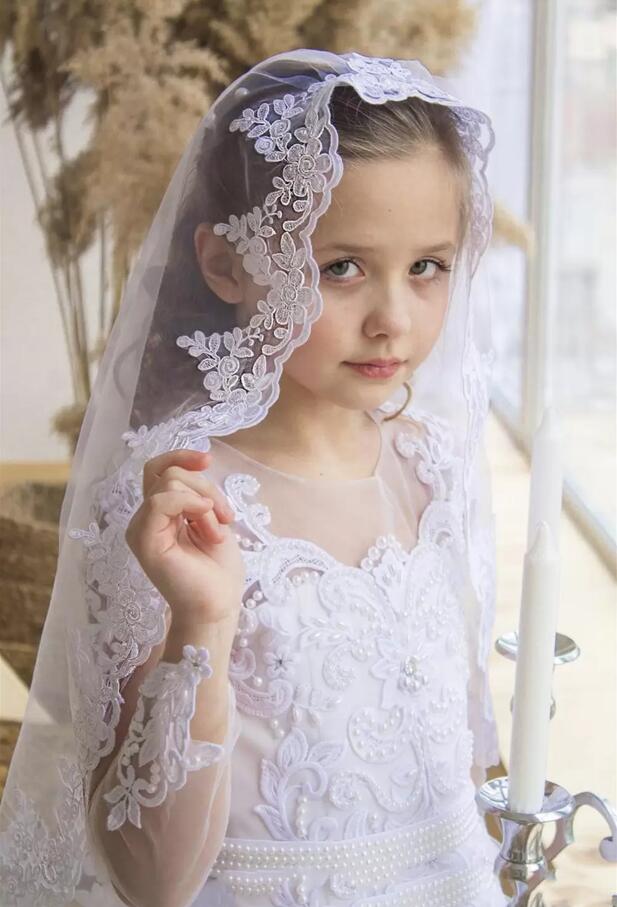 Girls Lace Edged Flower Girl Veil First Communion For Children VE031