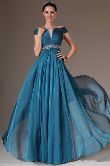 Steel Blue Off The Shoulder Mother Bridesmaid Formal Dress(BDJT1332)