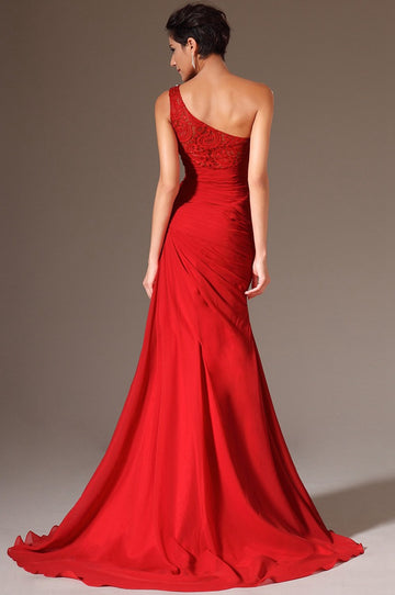 Red 100D Chiffon Sheath/Column One Shoulder Bridesmaid Formal Dress(BDJT1346)