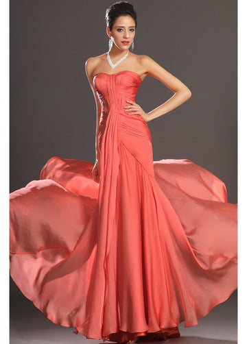 Orange Red Chiffon Trumpet/Mermaid Sweetheart Bridesmaid Formal Dress(BDJT1352)