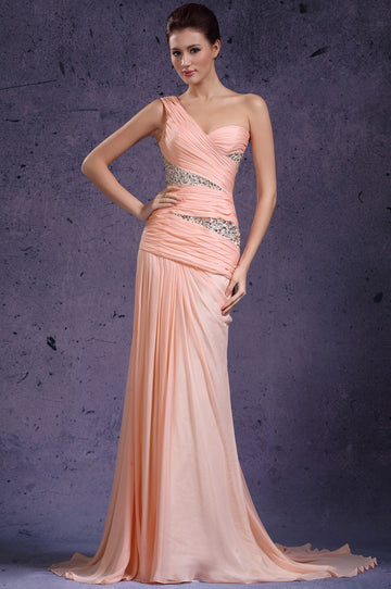 Pearl Pink Chiffon Trumpet/Mermaid One Shoulder Bridesmaid Formal Dress(BDJT1366)