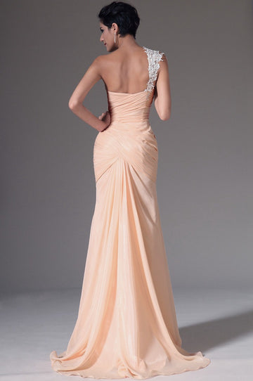 Pearl Pink 100D Chiffon Trumpet/Mermaid One Shoulder Bridesmaid Formal Dress(BDJT1375)