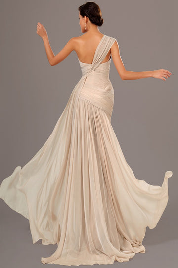 Champagne 100D Chiffon Trumpet/Mermaid One Shoulder Bridesmaid Formal Dress(BDJT1380)