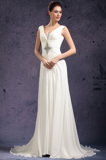 White 100D Chiffon Sheath/Column V-neck Bridesmaid Formal Dress(BDJT1407)