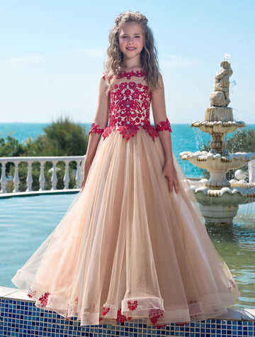 Half Sleeve RED-Lace Flower Girl Dress BDCHK027